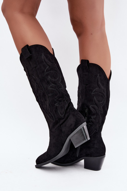 bottes cowboy longues avec talons en couleur noire INesly