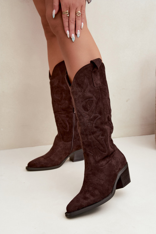 bottes cowboy longues avec talons en couleur chocolat INesly