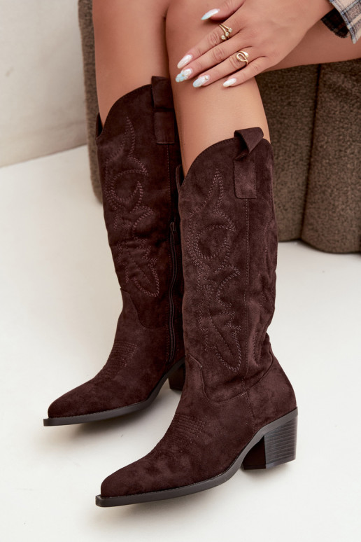 bottes cowboy longues avec talons en couleur chocolat INesly