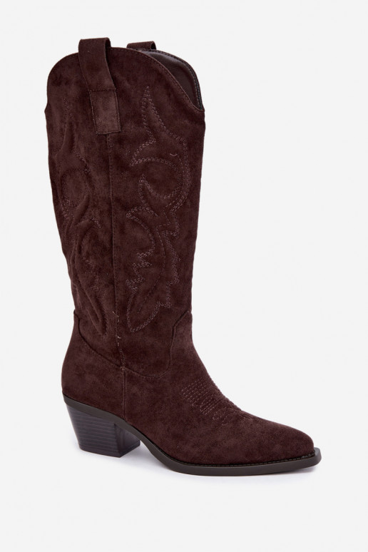 bottes cowboy longues avec talons en couleur chocolat INesly