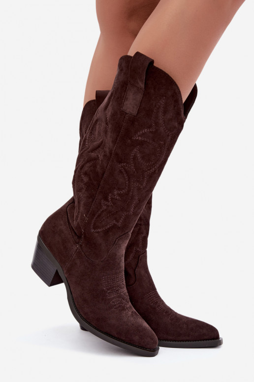 bottes cowboy longues avec talons en couleur chocolat INesly