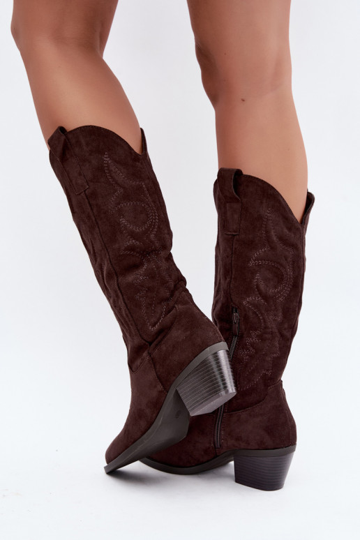 bottes cowboy longues avec talons en couleur chocolat INesly