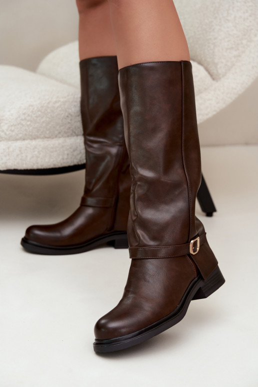 bottes longues pour femmes avec boucles en couleur chocolat Elland