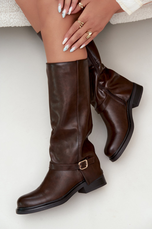 bottes longues pour femmes avec boucles en couleur chocolat Elland
