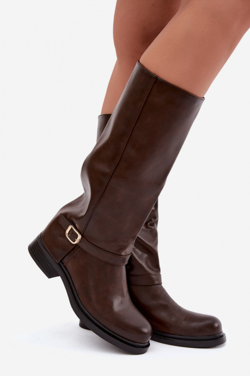 bottes longues pour femmes avec boucles en couleur chocolat Elland