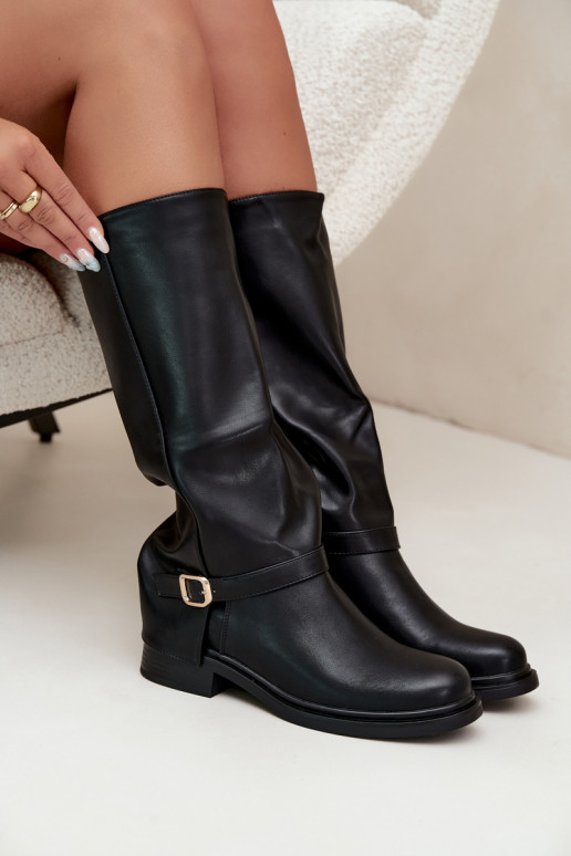 bottes hautes pour femmes avec boucles en noir Elland