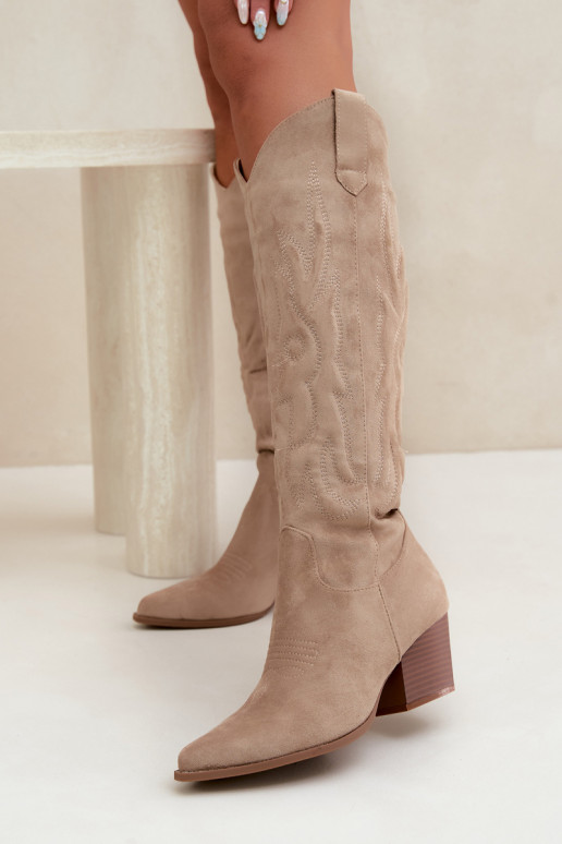 bottes hautes pour femmes de style cowboy avec talons en couleur sable Glenor