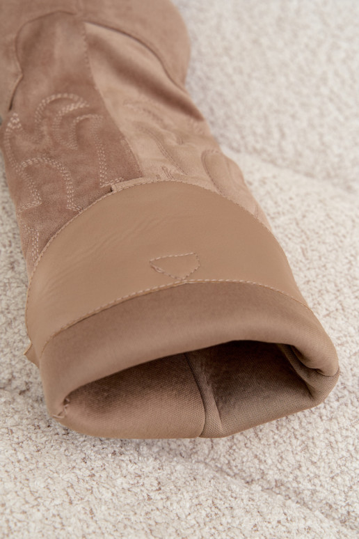 bottes hautes pour femmes de style cowboy avec talons en couleur sable Glenor