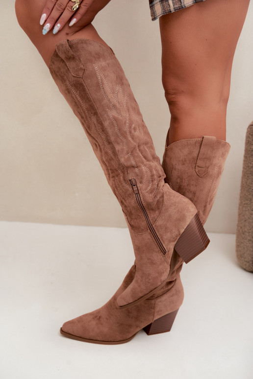 bottes hautes pour femmes de style cowboy avec talons en marron Glenor