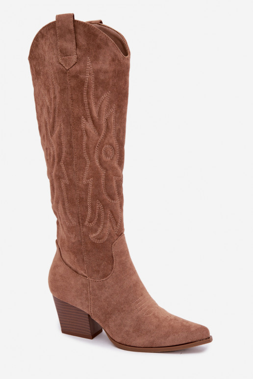 bottes hautes pour femmes de style cowboy avec talons en marron Glenor