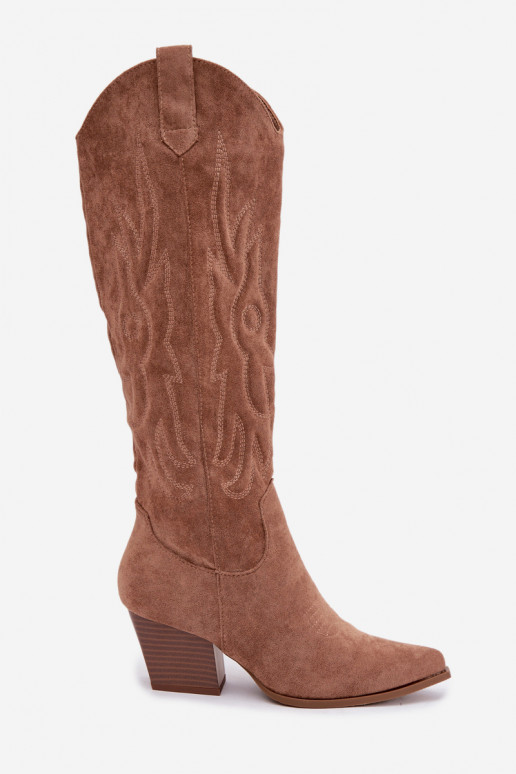 bottes hautes pour femmes de style cowboy avec talons en marron Glenor