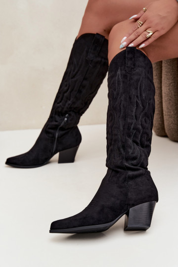 bottes hautes pour femmes de style cowboy avec talons en noir Glenor