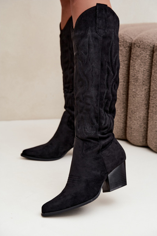 bottes hautes pour femmes de style cowboy avec talons en noir Glenor