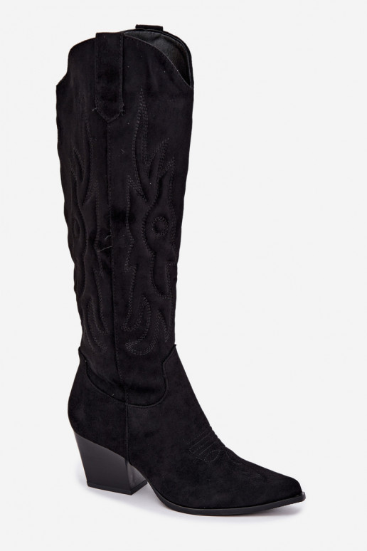 bottes hautes pour femmes de style cowboy avec talons en noir Glenor