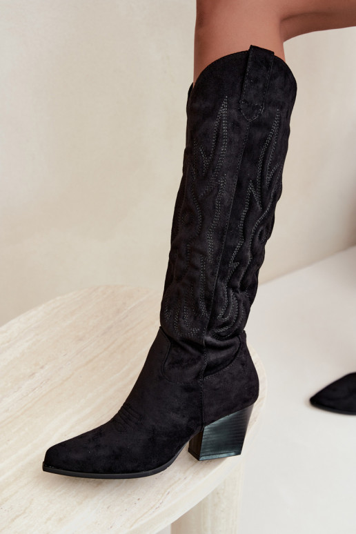 bottes hautes pour femmes de style cowboy avec talons en noir Glenor