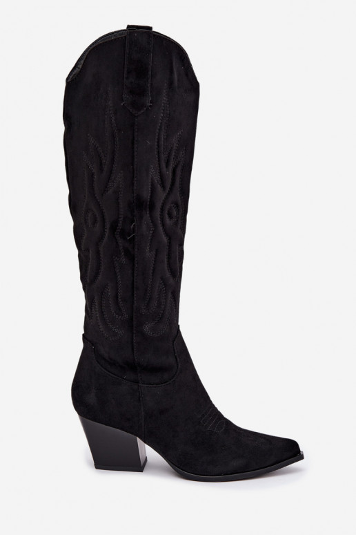 bottes hautes pour femmes de style cowboy avec talons en noir Glenor