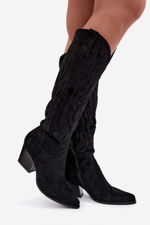 bottes hautes pour femmes de style cowboy avec talons en noir Glenor