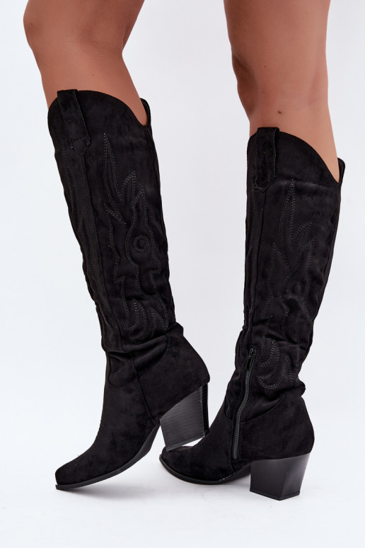 bottes hautes pour femmes de style cowboy avec talons en noir Glenor