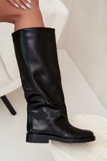 bottes hautes pour femmes avec talons larges et broderie décorative en noir Gresa