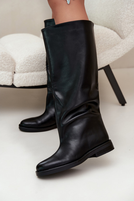 bottes hautes pour femmes avec talons larges et broderie décorative en noir Gresa