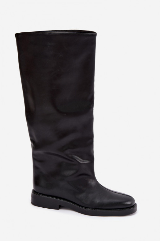 bottes hautes pour femmes avec talons larges et broderie décorative en noir Gresa