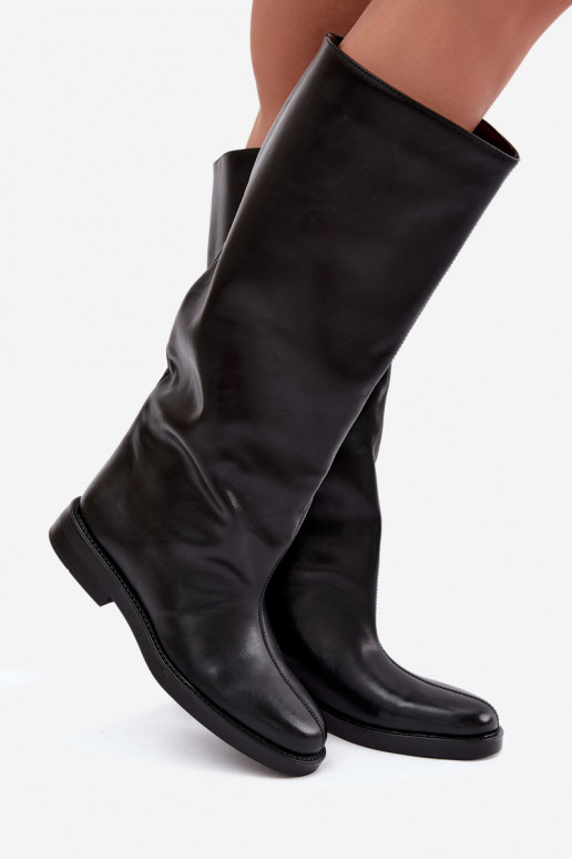 bottes hautes pour femmes avec talons larges et broderie décorative en noir Gresa