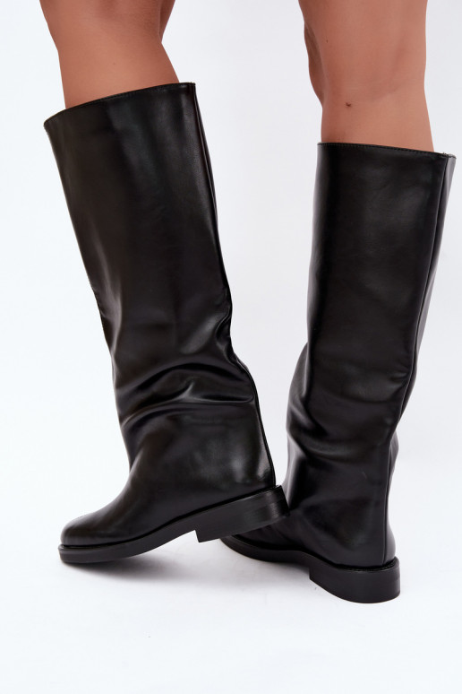 bottes hautes pour femmes avec talons larges et broderie décorative en noir Gresa