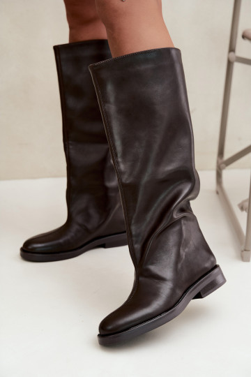 bottes hautes pour femmes avec talons larges et broderie décorative en chocolat Gresa 2