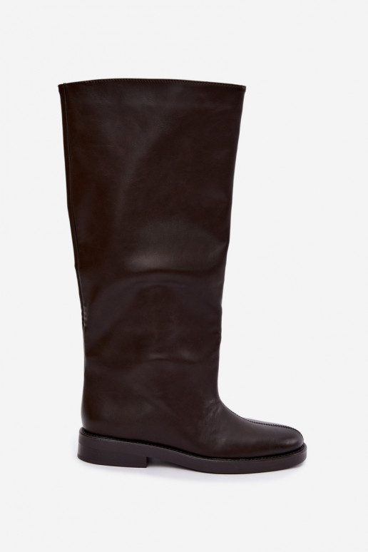 bottes hautes pour femmes avec talons larges et broderie décorative en chocolat Gresa
