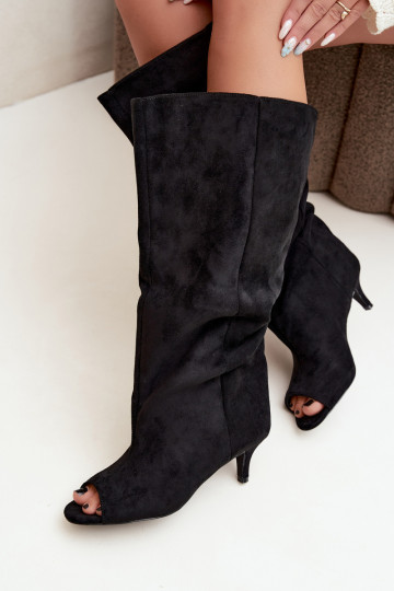 bottes hautes avec tige haute et orteils ouverts avec talons en noir Henya