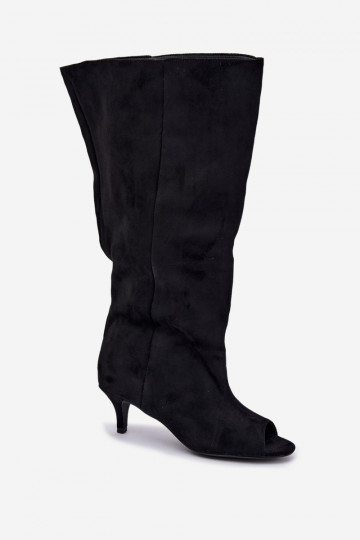 bottes hautes avec tige haute et orteils ouverts avec talons en noir Henya 2