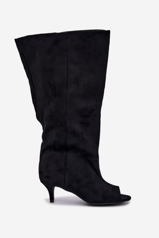 bottes hautes avec tige haute et orteils ouverts avec talons en noir Henya