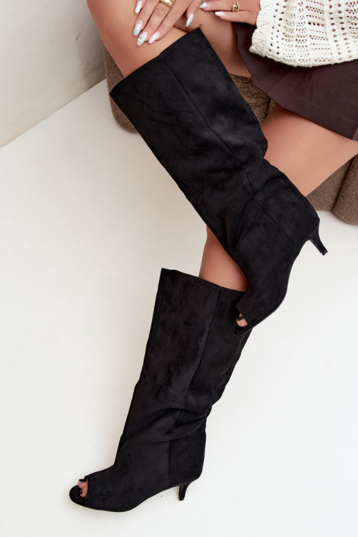bottes hautes avec tige haute et orteils ouverts avec talons en noir Henya