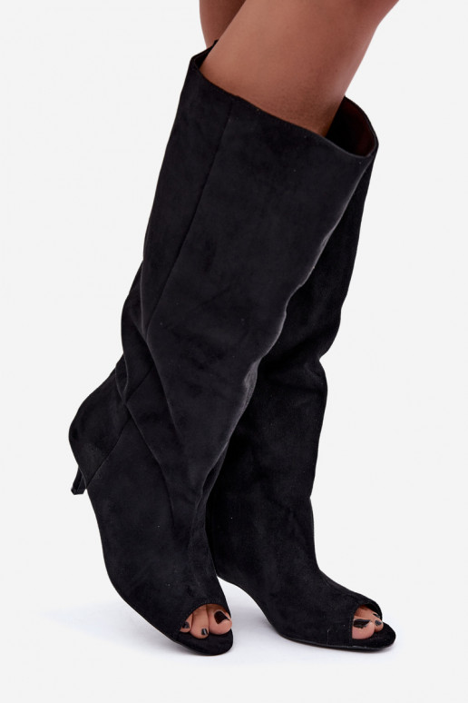 bottes hautes avec tige haute et orteils ouverts avec talons en noir Henya