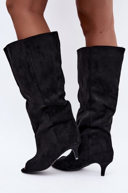 bottes hautes avec tige haute et orteils ouverts avec talons en noir Henya
