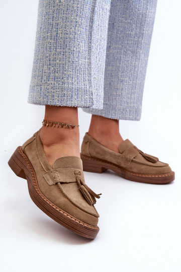 mocassins en daim pour femmes avec franges D&A TIN107 en marron