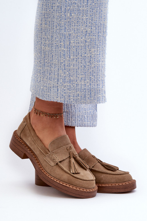 mocassins en daim pour femmes avec franges D&A TIN107 en marron
