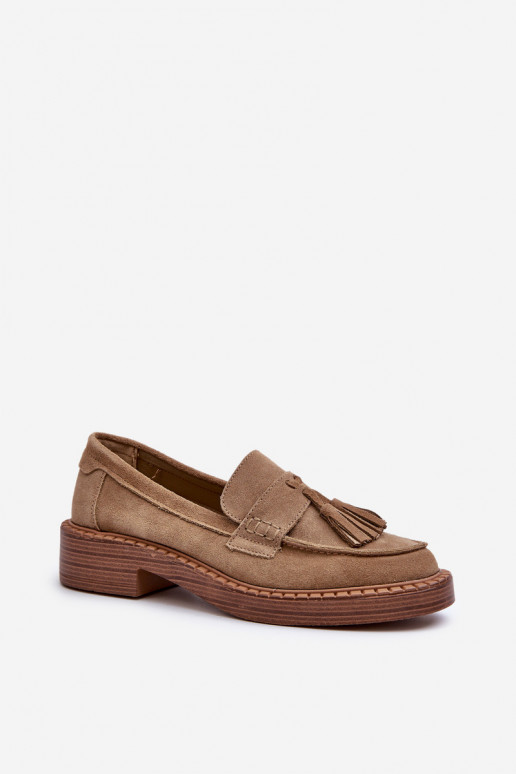 mocassins en daim pour femmes avec franges D&A TIN107 en marron