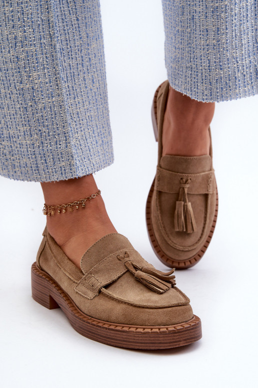 mocassins en daim pour femmes avec franges D&A TIN107 en marron