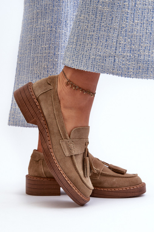 mocassins en daim pour femmes avec franges D&A TIN107 en marron