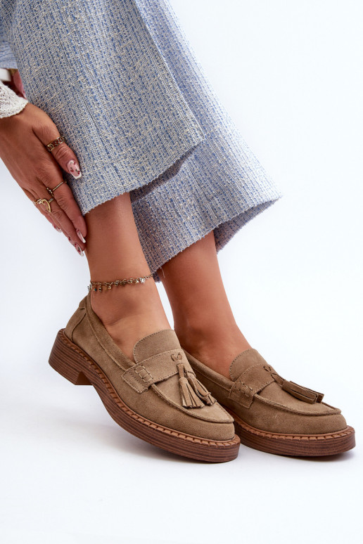 mocassins en daim pour femmes avec franges D&A TIN107 en marron