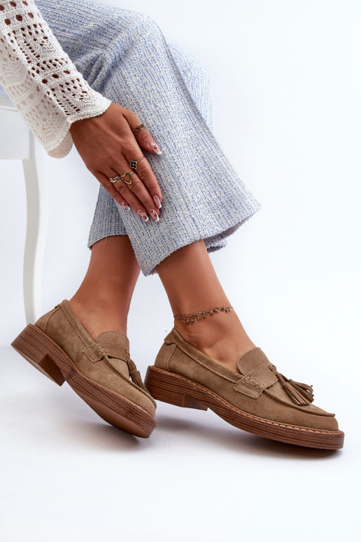 mocassins en daim pour femmes avec franges D&A TIN107 en marron
