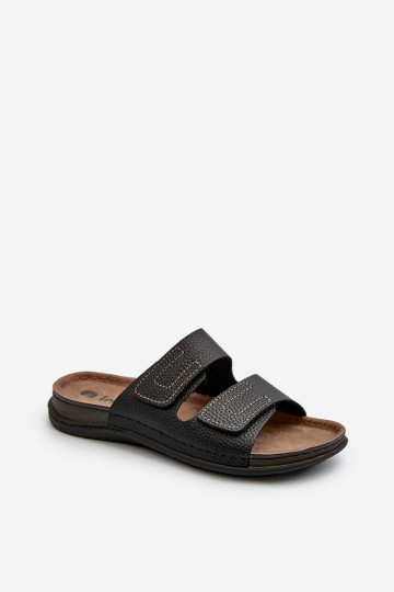 chaussons confortables pour hommes avec sangles et fermetures adhésives Inblu GV00002I en noir