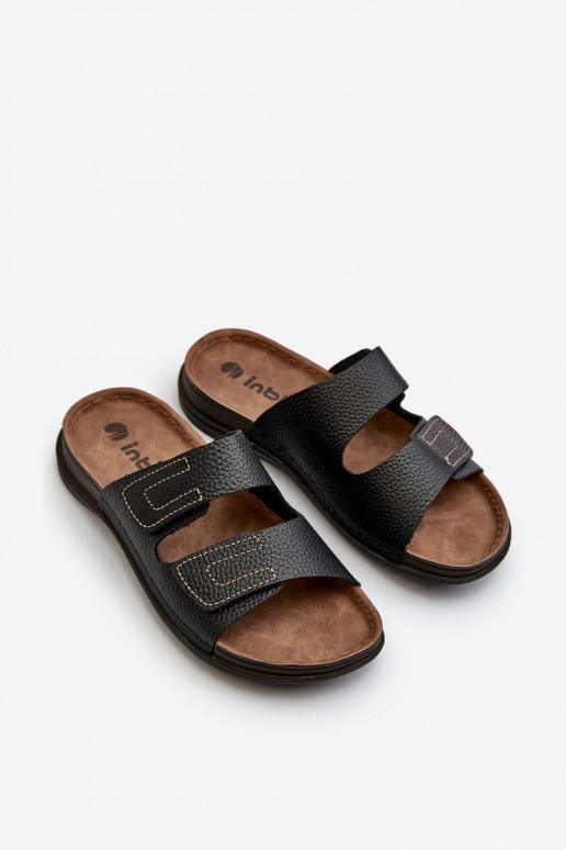 chaussons confortables pour hommes avec sangles et fermetures adhésives Inblu GV00002I en noir
