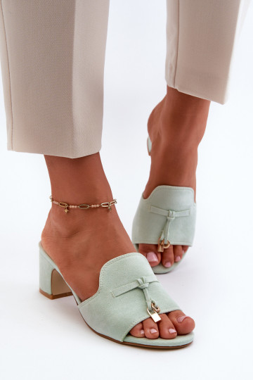 chaussons pour femmes avec talons en daim synthétique en menthe