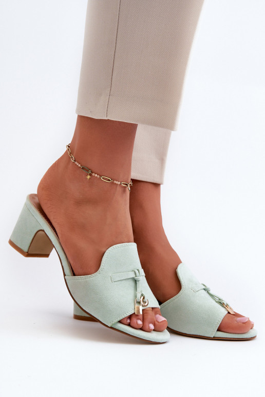 chaussons pour femmes avec talons en daim synthétique en menthe