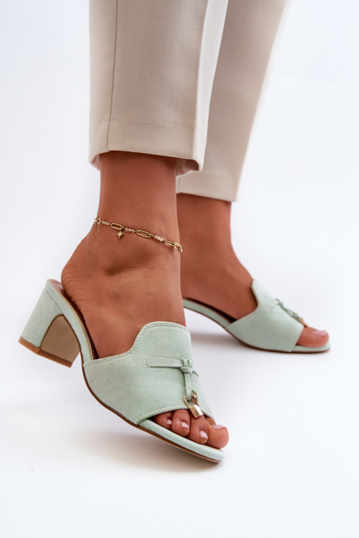 chaussons pour femmes avec talons en daim synthétique en menthe