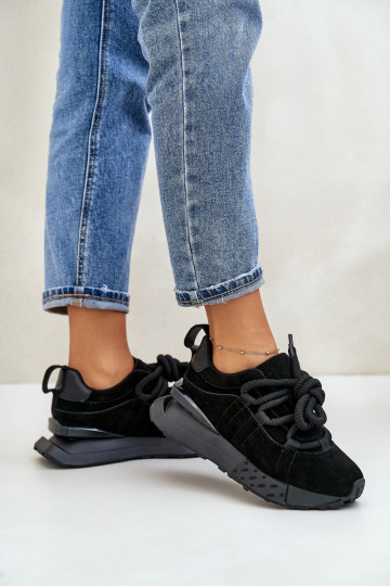 baskets en daim pour femmes avec plateforme et lacets robustes Artiker 54C1464 en noir