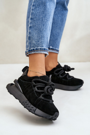 baskets en daim pour femmes avec plateforme et lacets robustes Artiker 54C1464 en noir 2