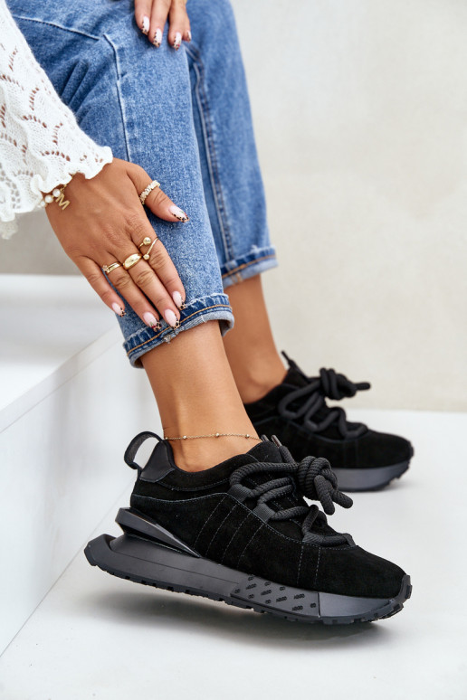 baskets en daim pour femmes avec plateforme et lacets robustes Artiker 54C1464 en noir